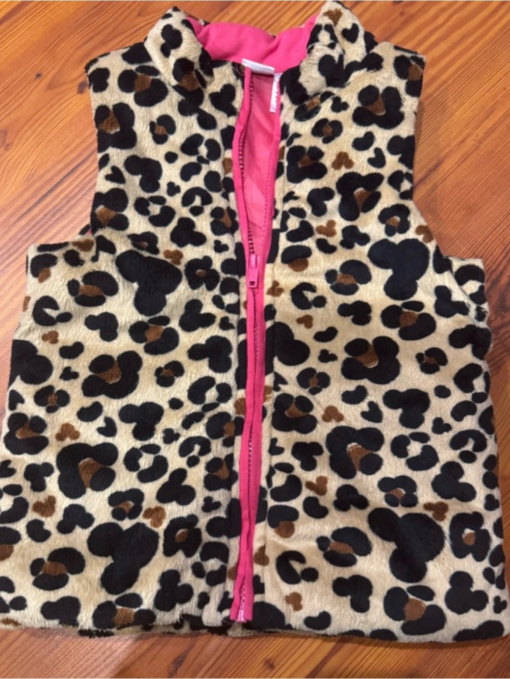 Disney Pink Faux Fur Vest with Leopard Accent